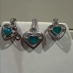 Judith Ripka Sterling Silver Pendant & Earring Heart Set